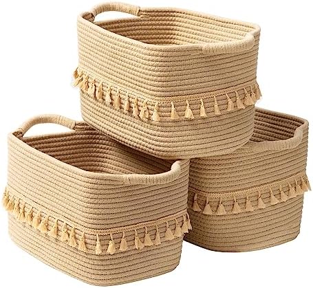 TeoKJ 3 Pack Cotton Storage Baskets with Tassels