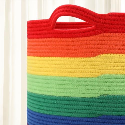 Eblog Large Woven Blanket Basket 20x13 Rainbow