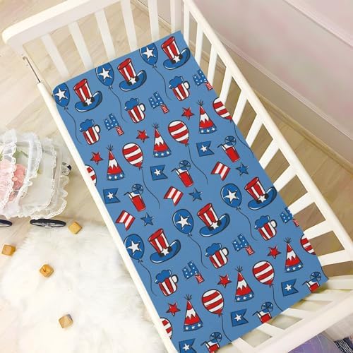 KICPOAY July 4th Flag Star Balloon Crib Sheets 1
