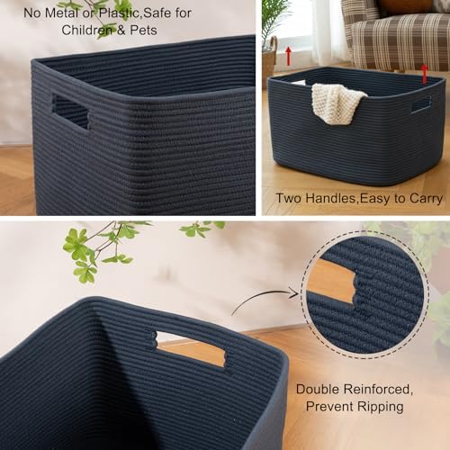 OIAHOMY 75L Blanket Basket with Handle Blue