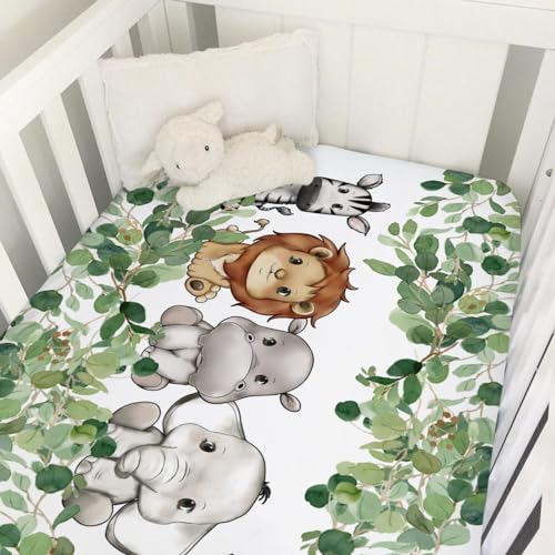 Cute Safari Animals Eucalyptus Leaves Crib Sheet 52x28