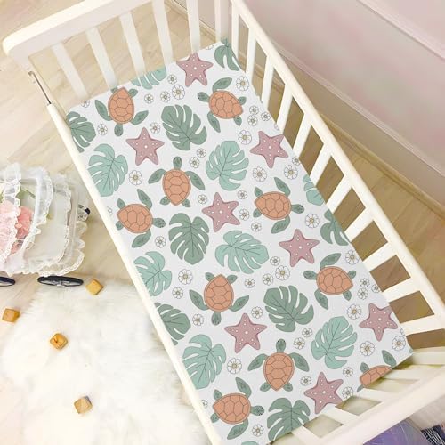 KICPOAY Fitted Crib Sheets with Turtle Starfish Pattern