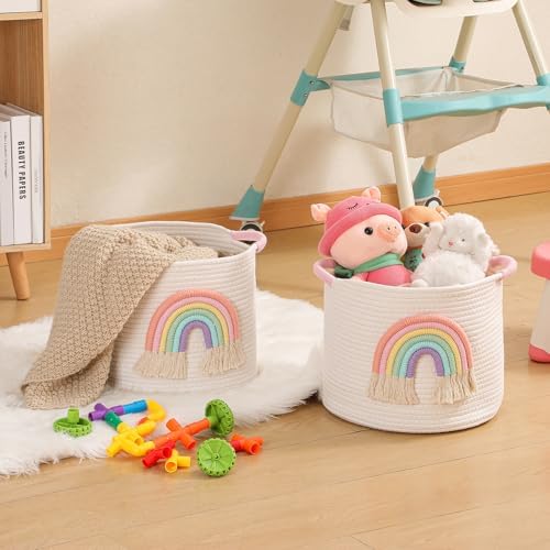 INough Rainbow Woven Cotton Toy Storage Basket for Kids