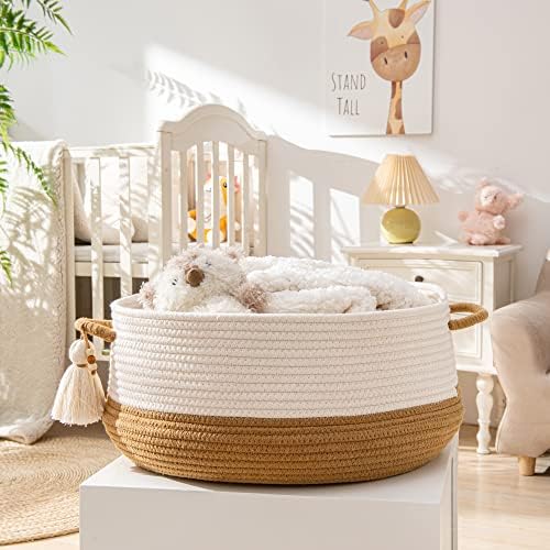 KAKAMAY Cotton Rope Woven Storage Basket 16x8 Brown