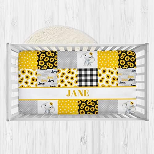Munific Personalized Crib Sheets with Name - Sunflower Elephant