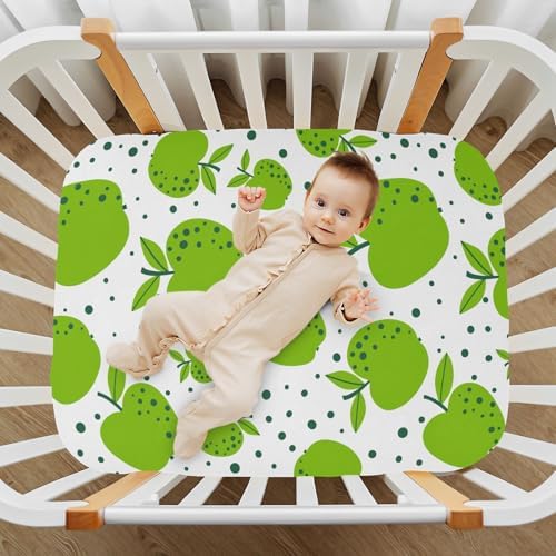 Fitted Crib Sheets with Green Apples Polka Dot Design for Baby Toddler