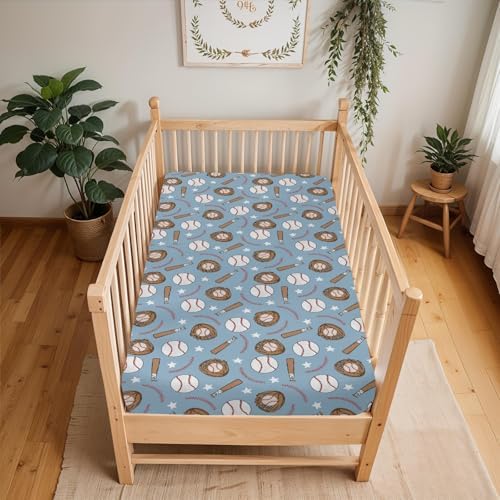Blue Baseball Crib Sheets for Boy 52x28