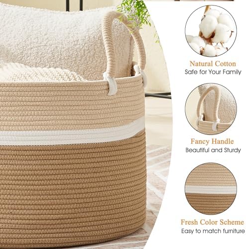 KAKAMAY Cotton Rope Blanket Basket 20x13 Foldable Storage