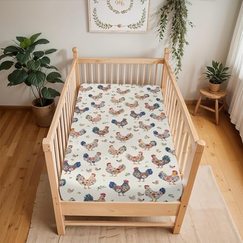 Floral Pattern Crib Sheets for Boy Girl 28x52 Rooster Hen