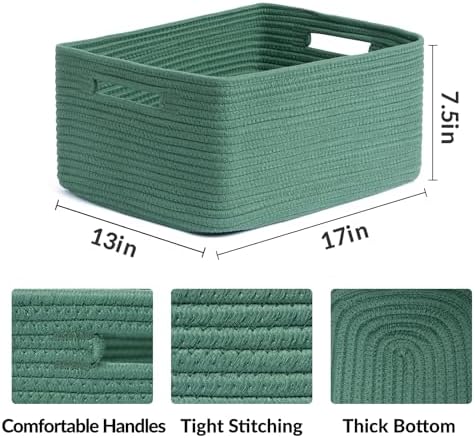 MiniArk 2 Pack Woven Rope Storage Baskets Green 17x13x75 Inch