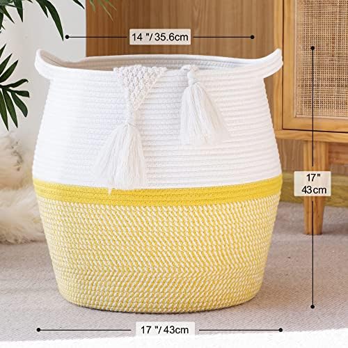 KAKAMAY Yellow 17x17 Cotton Woven Storage Basket
