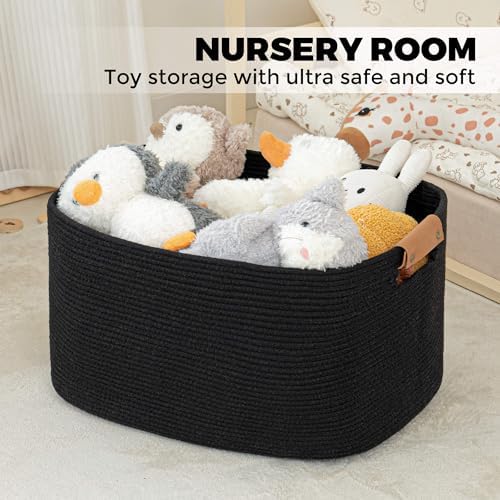 Danpinera Large Woven Basket 108L Cotton Rope Hamper with Leather Handle