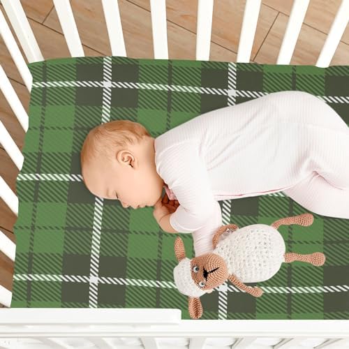 St Patricks Day Plaid Scottish Green Crib Sheet for Boys