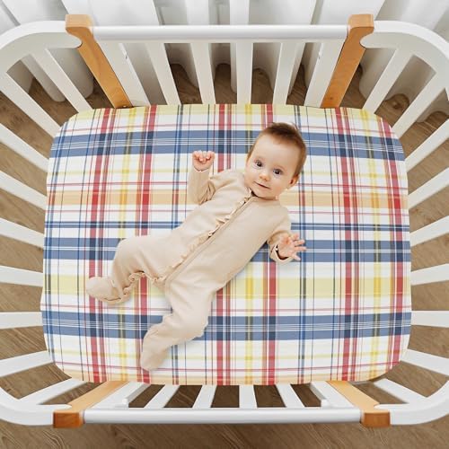 Gbjiemia Plaid Crib Sheets for Boys Girls