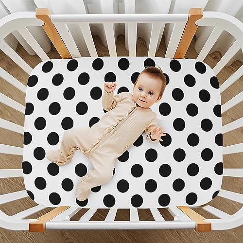 Black White Polka Dot Toddler Crib Sheet - Soft Fit 52x28x9in