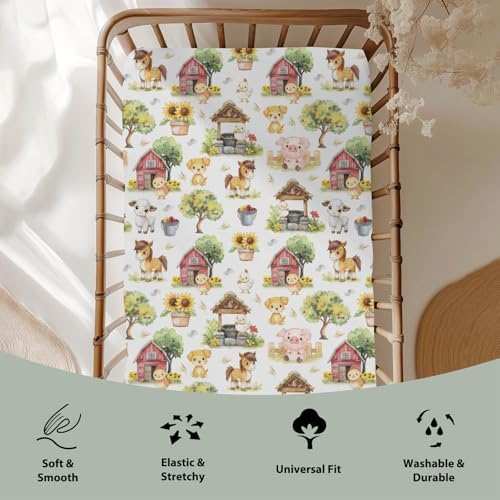 Sweet Farm Animals 28x52 Crib Sheet with Elastic Band