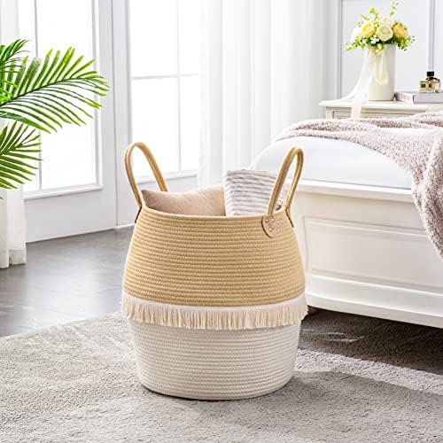 KAKAMAY Cotton Woven Storage Basket 17x17 Beige