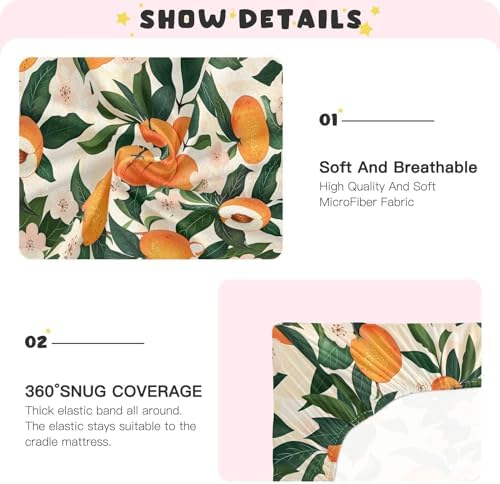 ALAZA Orange Peaches Green Leaves Crib Sheets for Baby