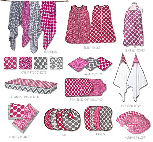 Bacati Ikat Swaddle Blankets Set of 4 Dots Leopard Pink Grey