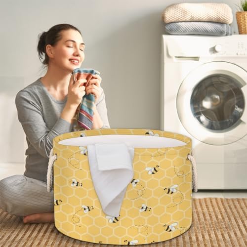 Cute Yellow Bee Large Storage Basket with Handle