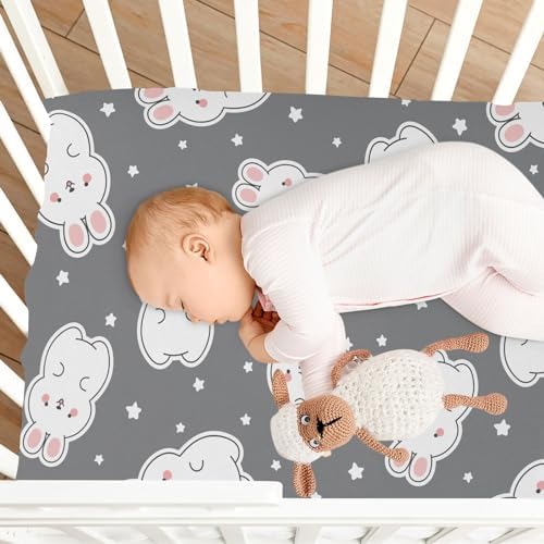 Cute Rabbit Stars Grey Crib Sheets for Baby Toddler