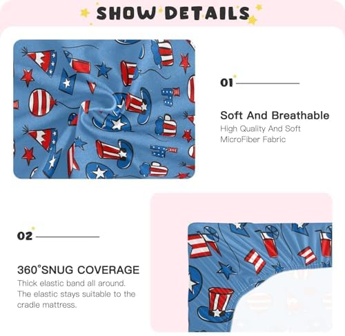 KICPOAY July 4th Flag Star Balloon Crib Sheets 1