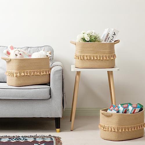 TeoKJ 3 Pack Cotton Storage Baskets with Tassels