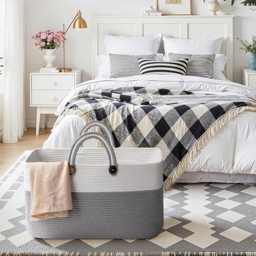 OIAHOMY 75L Rectangle Woven Blanket Basket - Gradient Grey