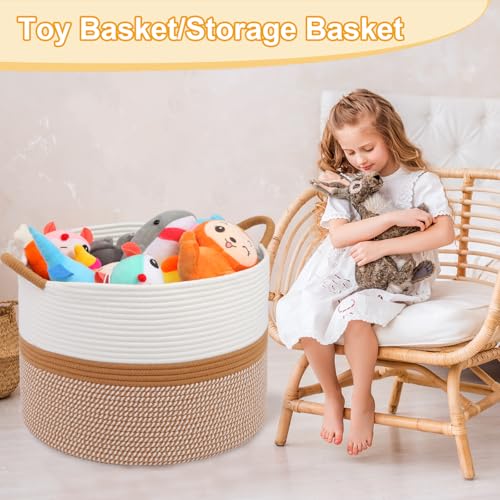 20x13 Woven Cotton Basket - Versatile Storage Decor WhiteBrown