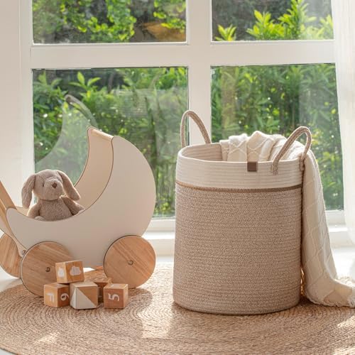 LA JOLIE MUSE Woven Cotton Laundry Basket 16x14x14 Inches