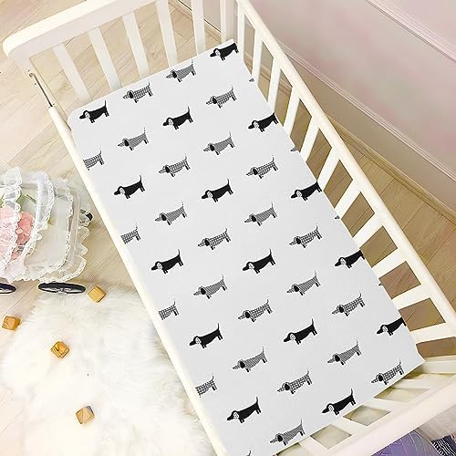 KICPOAY Fitted Crib Sheet Dachshund Black White Playard Sheet for Baby Toddler