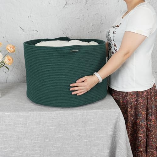 Large Cotton Rope Storage Basket 22x14 Dark Green
