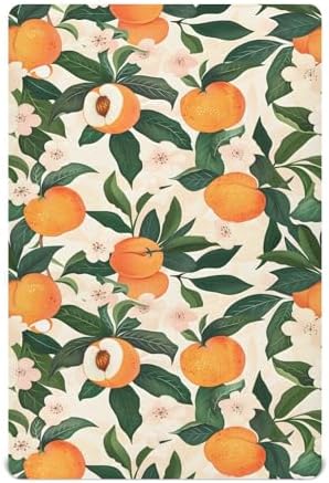 ALAZA Orange Peaches Green Leaves Crib Sheets for Baby