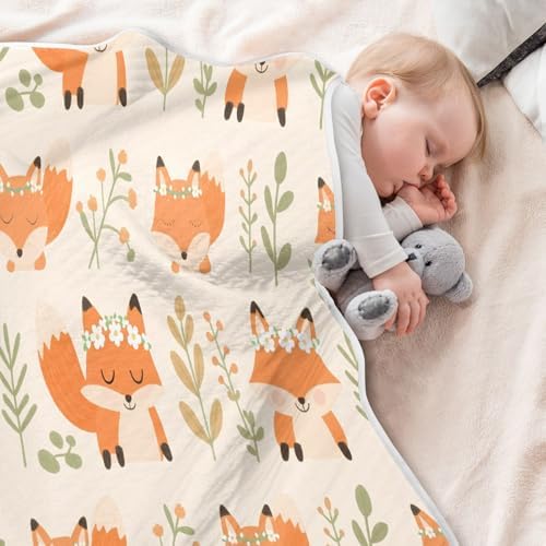 Custom Cute Animal Fox Flower Blanket for Baby Boy 1