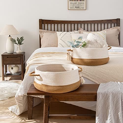 KAKAMAY Cotton Rope Woven Storage Basket 16x8 Brown