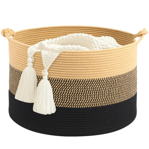 Woven Cotton Laundry Basket 20x13 YellowBlack Baby Hamper Toy Storage