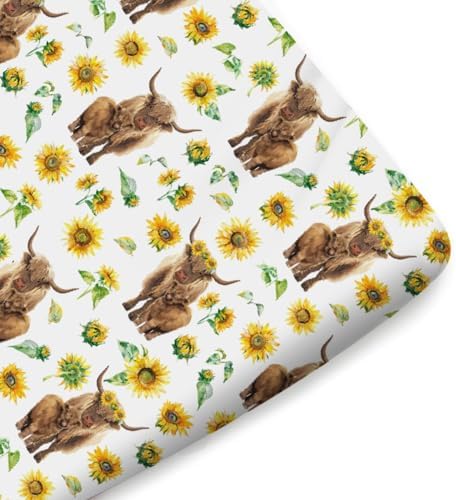 KASTLEE Watercolor Cows Sunflowers Crib Sheets 52x28 Fitted