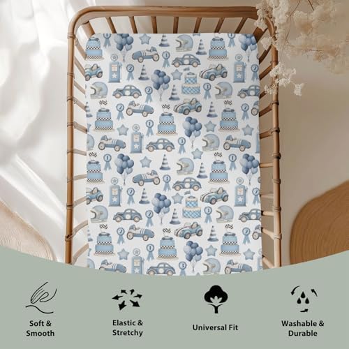 Watercolor Blue Racing Baby Crib Sheets 28x52