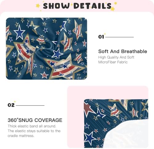 KICPOAY Crib Sheets USA Star Pattern Stretchy Playard Sheets for Baby