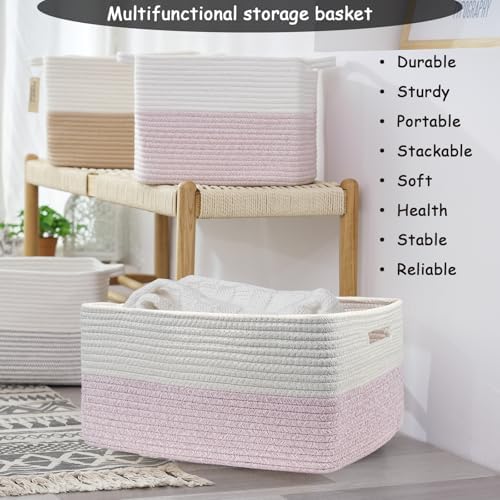 COMFY-HOMI 3 pcs Large Storage Baskets - White and Pink