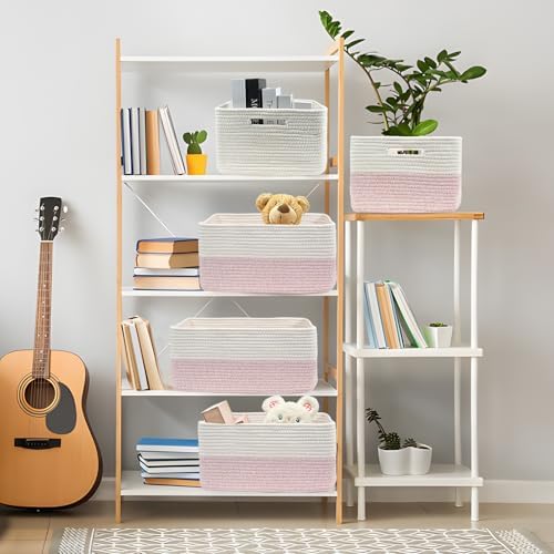 COMFY-HOMI 3 pcs Large Storage Baskets - White and Pink