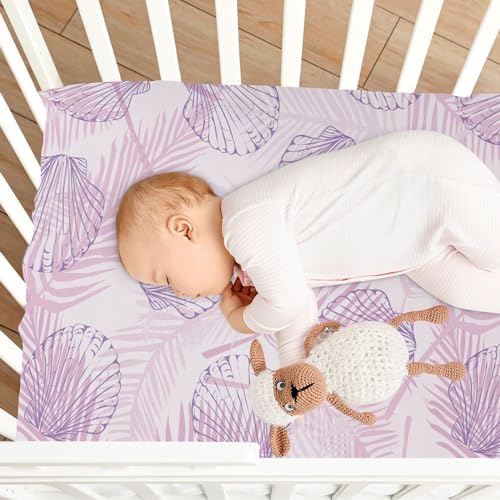 KICPOAY Fitted Crib Sheets with Seashells and Leaves Pattern