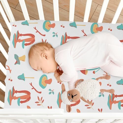 KICPOAY Autumn Forest Mushrooms Crib Sheets for Baby