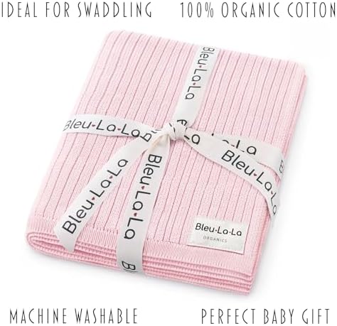 Organic Ribbed Swaddle Blanket - Blush Pink for Newborns