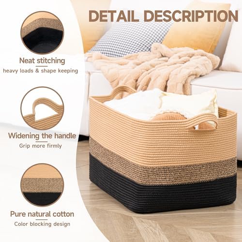 CLHMILYZ Square Cotton Rope Storage Basket - 22x17x138 Inches