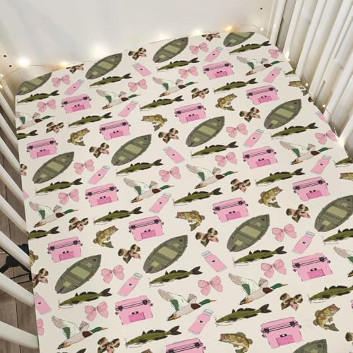 Pink Fishing Girly Baby Crib Sheet 52x28In