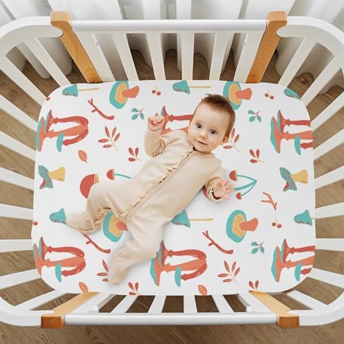 KICPOAY Autumn Forest Mushrooms Crib Sheets for Baby