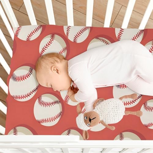 ALAZA Baseball Red Crib Sheets for Kids