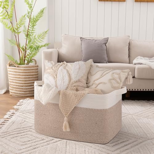 OIAHOMY 95L Woven Blanket Basket with Handle