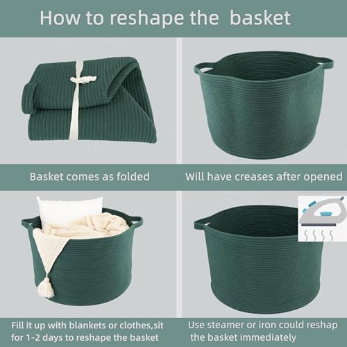 Large Cotton Rope Storage Basket 22x14 Dark Green